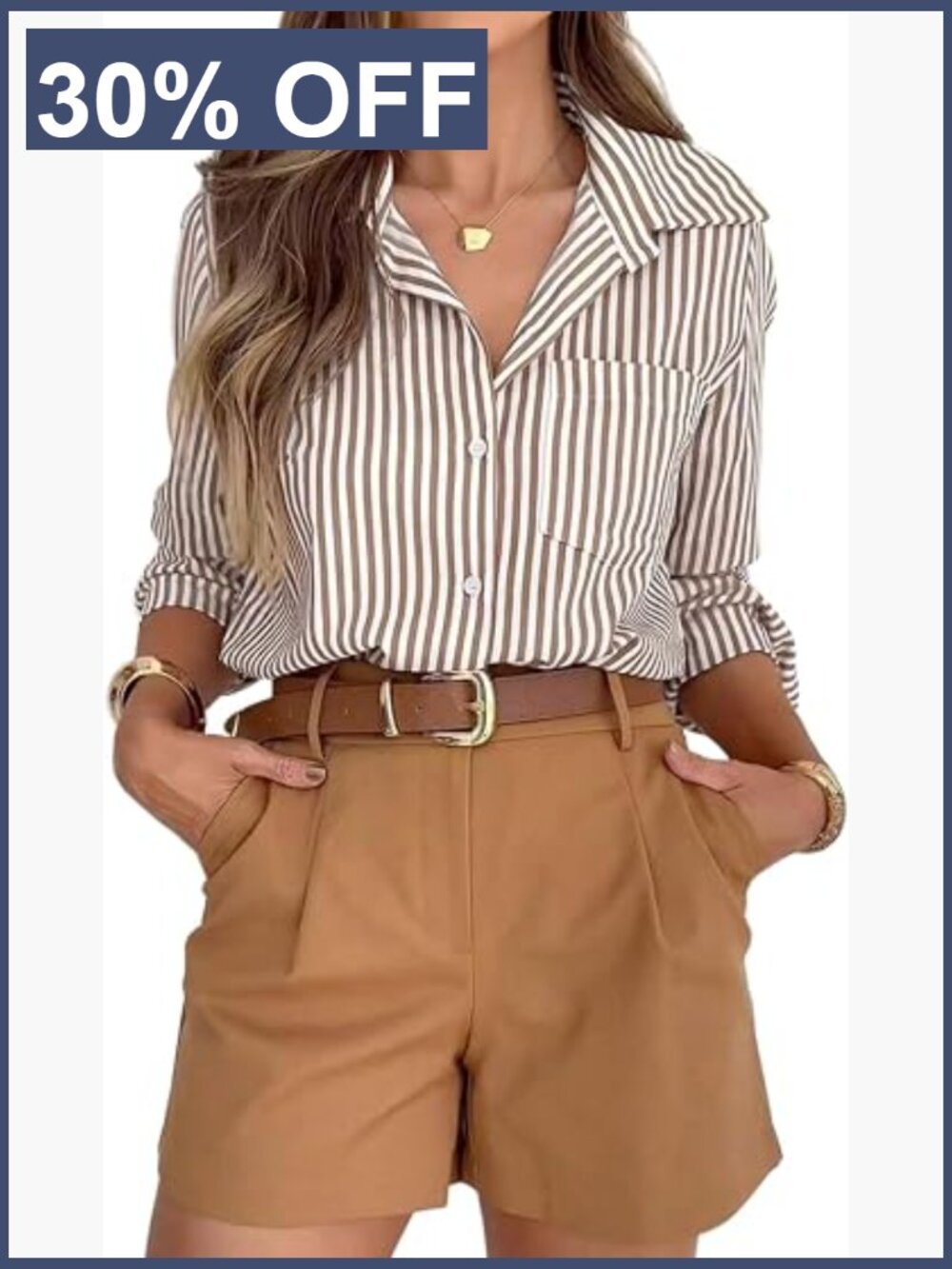 Striped Button Down Shirt Long Sleeve Wrinkle Free Office Work Top